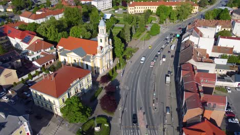 Kapuvar,-Hungary,-Hungarian-village-in-Central-Europe,-aerial-main-square