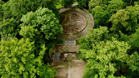 Garden-Remains-Surrounded-With-Trees-At-Marianna-Oranska's-Palace-in-Kamieniec-Zabkowicki,-Poland