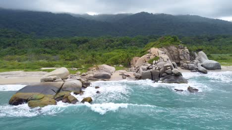 Santa-Marta-Colombia,-Tayrona-Natural-Park-Caribbean-Sea-Ocean,-Aerial