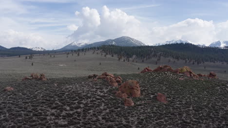 ancient-trees,-and-distant-snow-capped-mountains-under-a-partly-cloudy-sky