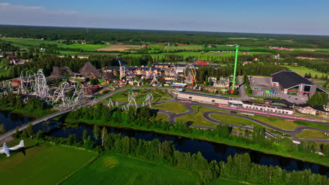 Powerpark-theme-park-and-the-Mika-Salo-circuit,-summer-in-Finland---Aerial-view