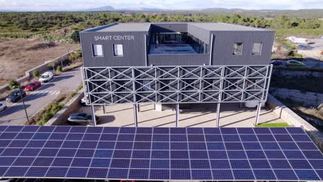 Aerial-view-of-Smart-Center-showcases-a-renewable-energy-solar-setup-modern-facility-seamlessly-integrated-into-the-urban-landscape