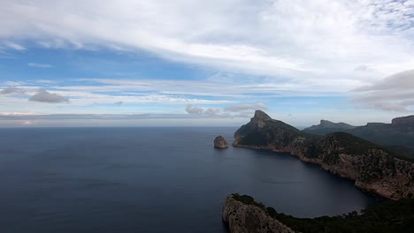 Elevated-view-of-rocky-coastline-of-Mallorca-island-in-the-Balearic,-Spain