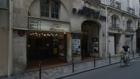 Shot-of-the-facade-of-the-cinema-St-André-des-arts-in-St-Germain-in-Paris