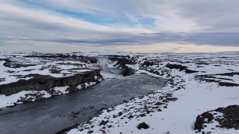 Amazing-aerial-view-of-Selfoss-Waterfall,-Iceland