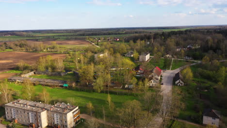 Aerial-View-of-Countryside-with-Residential-Buildings-and-Fields