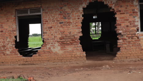 Abandoned-Brick-School-House-In-Ruins,-Uganda-In-Africa