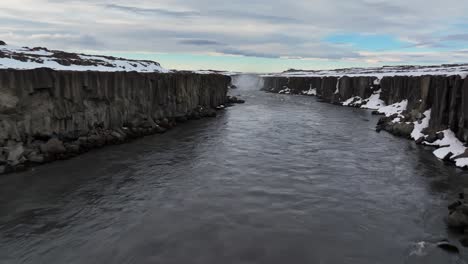 Flying-fast-above-Selfoss-Waterfall,-Iceland