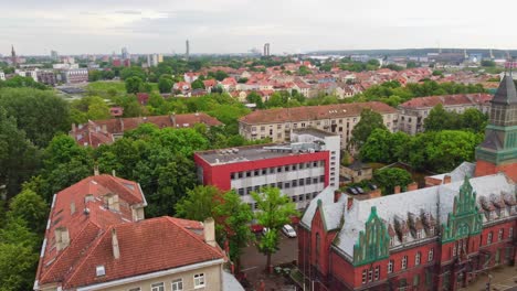 Aerial-View-of-Klaipeda-with-the-Old-Klaipeda-Post-Office-Building-and-Green-Trees