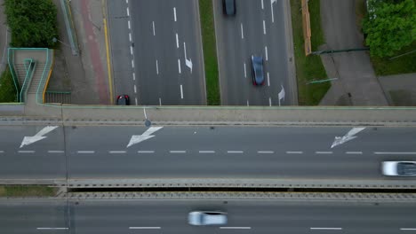 Birdseye-view,-road-infrastructure,-transportation-routes,-Warsaw-city