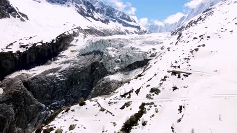 Aerial-take-of-argentière-glacier-in-the-french-alps,-nearby-Chamonix