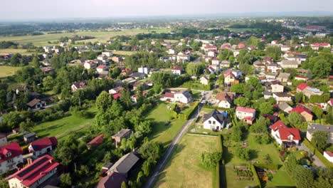 Scenic-Village-In-Oświęcim,-Southern-Poland---Aerial-Drone-Shot