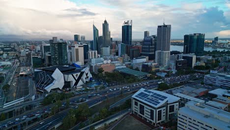 Aerial-View-Over-The-City-Of-Perth-In-Western-Australia---Drone-Shot