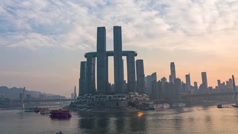 Modern-skyscrapers-including-Skyscrapers-City-financial-economy-centre-surrounded-by-beautiful-green-hill