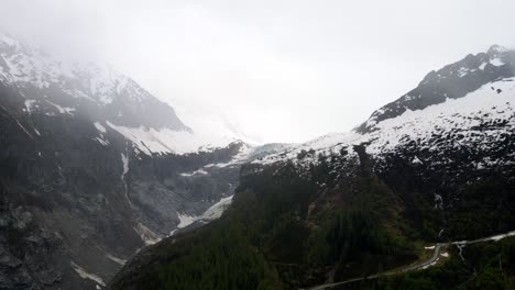 Aerial-take-of-argentière-glacier-in-the-french-alps,-nearby-Chamonix