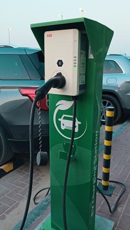 An-EV-charging-station-has-been-installed-in-a-residential-area-in-Dubai,-United-Arab-Emirates