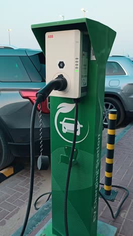 In-Einem-Wohngebiet-In-Dubai,-Vereinigte-Arabische-Emirate,-Wurde-Eine-Ladestation-Für-Elektrofahrzeuge-Installiert