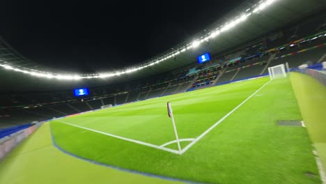 Fpv-Drone-Estadio-Olímpico-Berlín-Uefa-Euro-2024-Noche-Luz-De-Inundación-Gol-Campo