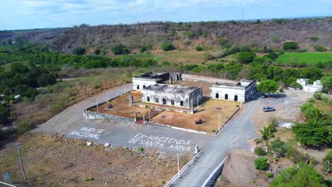 nice-view-of-the-ruins-of-Hacienda-Santa-Anna-with-drone-in-Puente-Nacional,-Veracruz,-Mexico