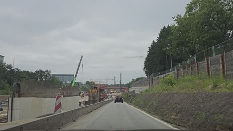 POV-wide-angle-driving-footage-in-road-construction-area