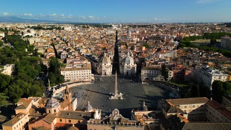 Drone-Descends-to-Reveal-Porta-del-Popolo,-Flaminio-Obelisk