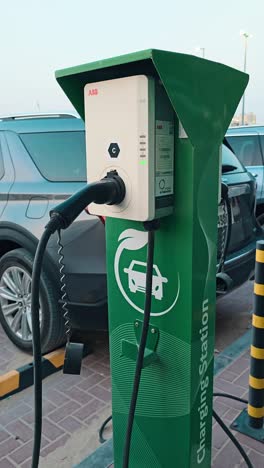 An-EV-charging-station-has-been-installed-in-a-residential-area-in-Dubai,-United-Arab-Emirates