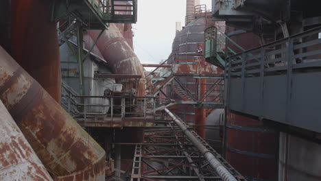 Pan-shot-of-indoor-area-at-Volklingen-heritage-metallurgy-place,-Germany-Landmark