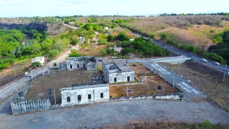 nice-view-of-the-ruins-of-Hacienda-Santa-Anna-with-drone-in-Puente-Nacional,-Veracruz,-Mexico