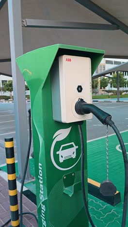 An-EV-charging-station-has-been-installed-in-a-residential-area-in-Dubai,-United-Arab-Emirates