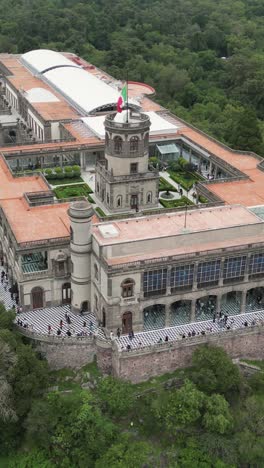 Chapultepec-Castle-from-the-air,-vertical-mode,-CDMX,-vertical-mode