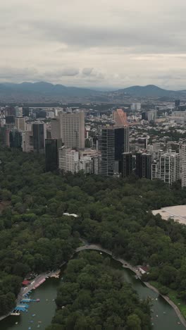 Aerial-view-of-Polanco-from-Chapultepec-Park,-vertical-mode,-Mexico-City