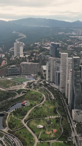 La-Mexicana-Park-in-the-Santa-Fe-district-of-Mexico-City,-vertical-mode