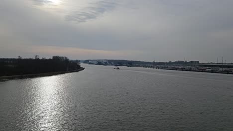 Ship-entering-travemunde-port-in-Germany