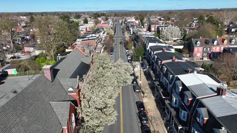 Hilera-De-Casas-A-Lo-Largo-De-La-Calle-Principal-De-Una-Pequeña-Ciudad-Americana-En-EE.UU.