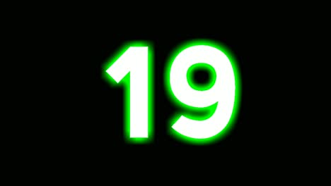 Neon-number-19-sign-symbol-modern-animation-motion-graphics-flicking-on-black-background,green-color-glowing-and-shining-for-video-elements