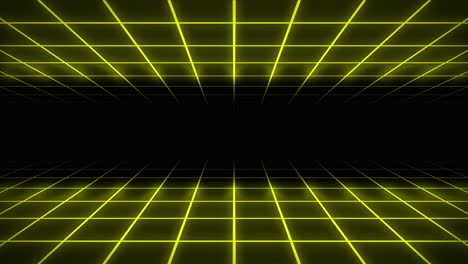 Neon-grid-3D-animation-tunnel-portal-lighting-glowing-bright-lines-background-seamless-loop-illusion-space-background-shapes-visual-effect-colour-gold-yellow