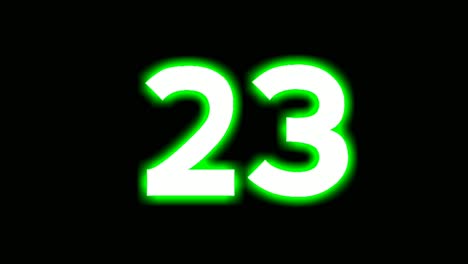 Neon-number-23-sign-symbol-modern-animation-motion-graphics-flicking-on-black-background,green-color-glowing-and-shining-for-video-elements