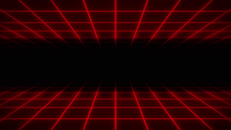 Neon-grid-3D-animation-tunnel-portal-lighting-glowing-bright-lines-background-seamless-loop-illusion-space-background-shapes-visual-effect-colour-red