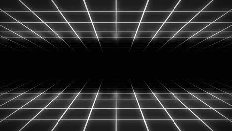 Neon-grid-3D-animation-tunnel-portal-lighting-glowing-bright-lines-background-seamless-loop-illusion-space-background-shapes-visual-effect-colour-white-grey