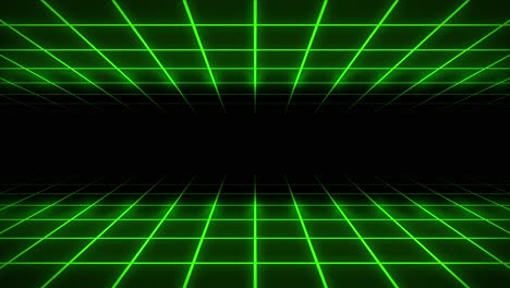 Neongitter-3D-Animation-Tunnelportal-Beleuchtung-Leuchtende-Helle-Linien-Hintergrund-Nahtlose-Schleife-Illusion-Raum-Hintergrund-Formen-Visuelle-Wirkung-Farbe-Limettengrün