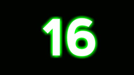 Neon-number-16-sign-symbol-modern-animation-motion-graphics-flicking-on-black-background,green-color-glowing-and-shining-for-video-elements