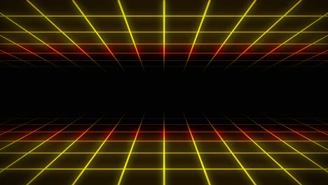 Neon-grid-3D-animation-tunnel-portal-lighting-glowing-bright-lines-background-seamless-loop-illusion-space-background-shapes-visual-effect-colour-gold-orange