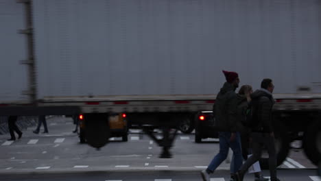 Slow-motion-shot-of-a-very-busy-street-in-the-midtown-area-of-Manhattan,-New-York