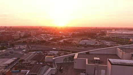 London-sunset-drone-flying-stratford-stadium