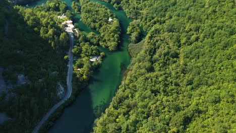 Aerial-footage-of-the-river-Cetina-near-Omis,-Croatia