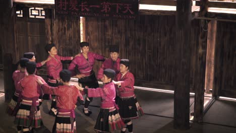 Camera-filming-from-second-floor-when-chinese-women-perform-a-local-dance