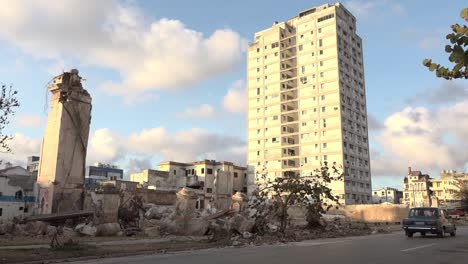 Destroyed-buildings-on-the-Malecon-promenade-in-Havana,-Cuba-few-days-after-cyclone-Irma