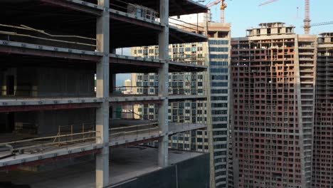 Aerial-View-of-Skyscrapers-Under-Construction-in-Kyiv,-Ukraine