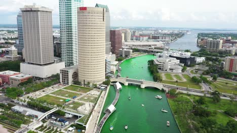 Green-Hillsborough-river-drone-aerial-footage-of-Downtown-Tampa-for-St