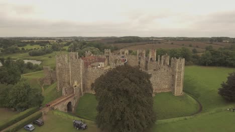 Rare-drone-footage-of-drone-pulling-back-on-framlingham-castle-in-Suffolk,-England